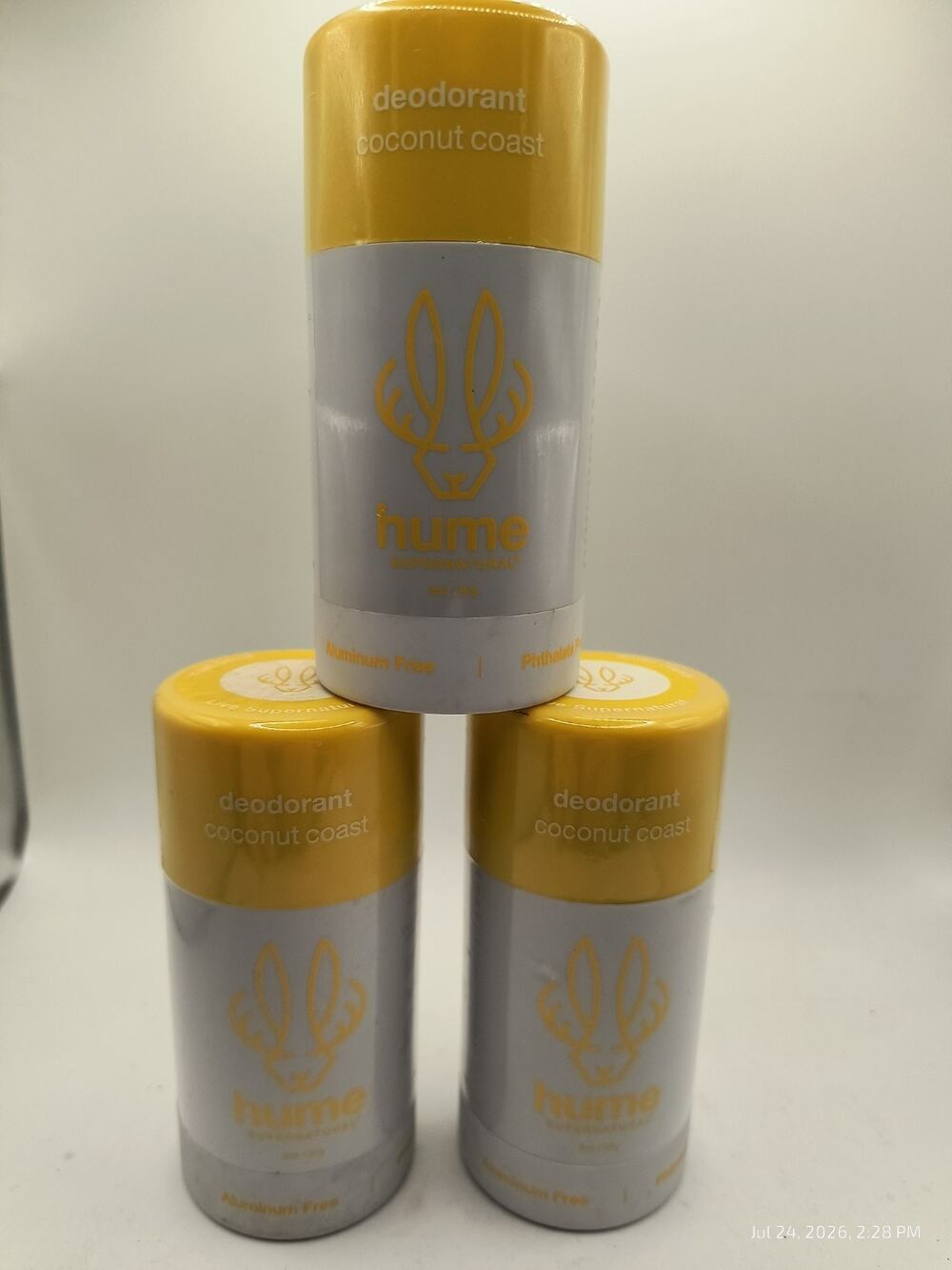 Hume Supernatural Deodorant Stick Coconut Coast 2 oz Lot Of 3 Sealed